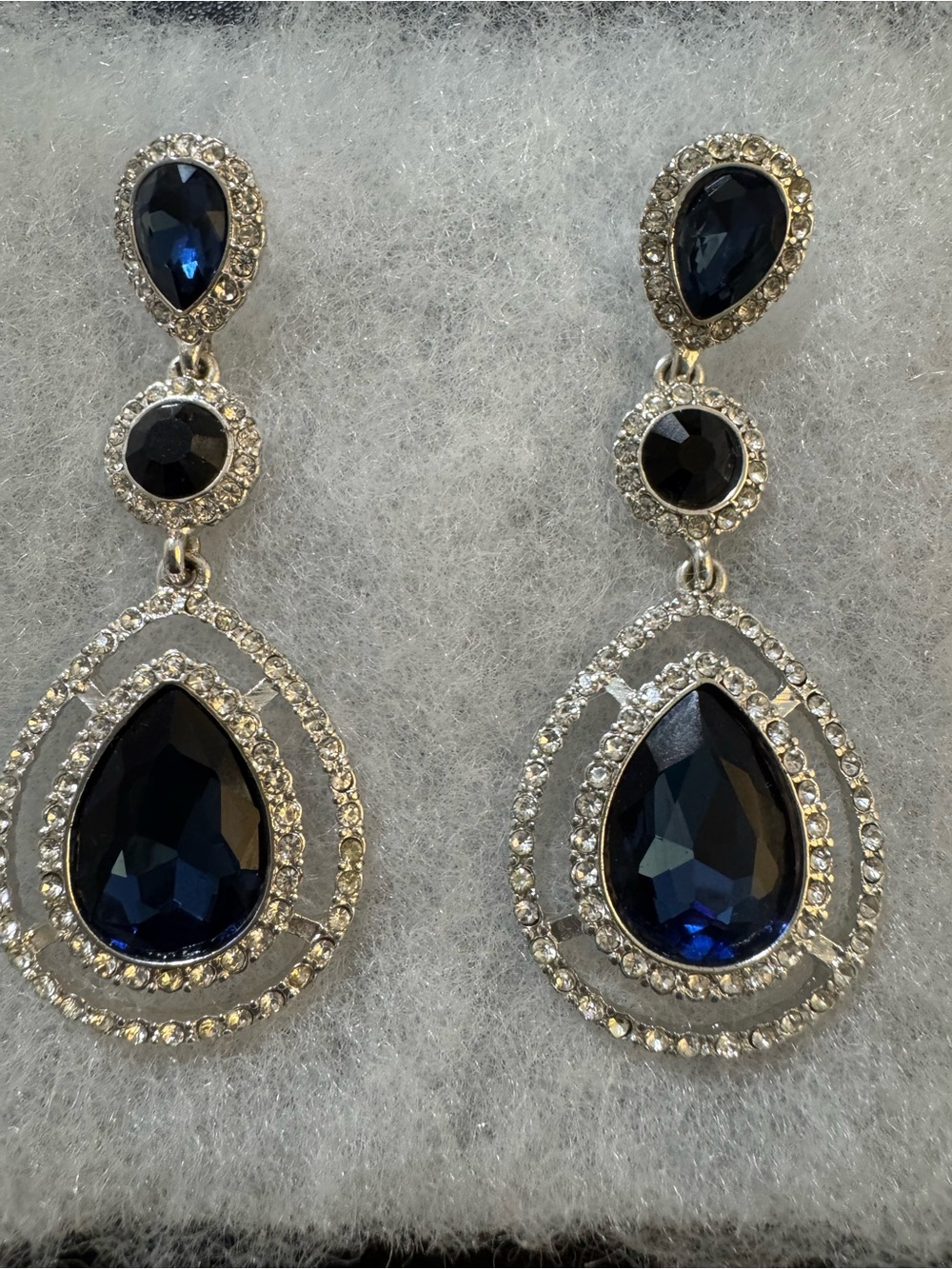 Givenchy Navy Crystal Teardrop Dangle Earrings